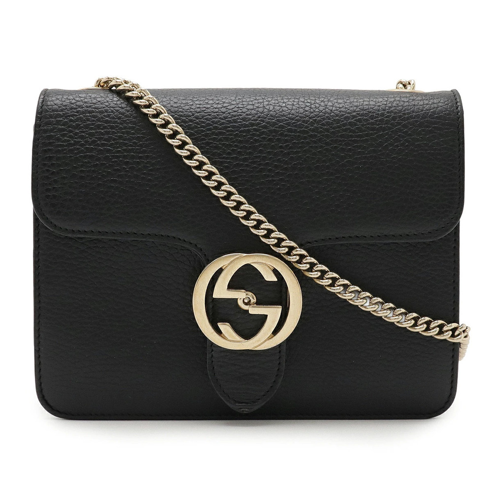 Gucci Interlocking G Chain Bag Crossbody Leather Black